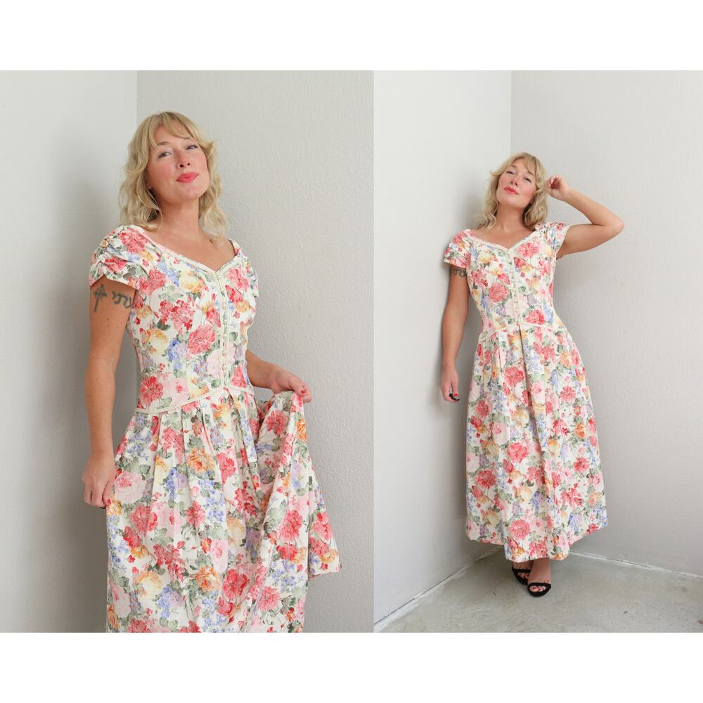 1980's Vintage Lanz Garden Party Floral Princess Dress ~ Women's SM MD 6 8 10